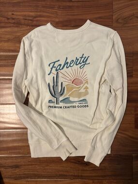Faherty Cream Graphic Crewneck with Cactus Motif